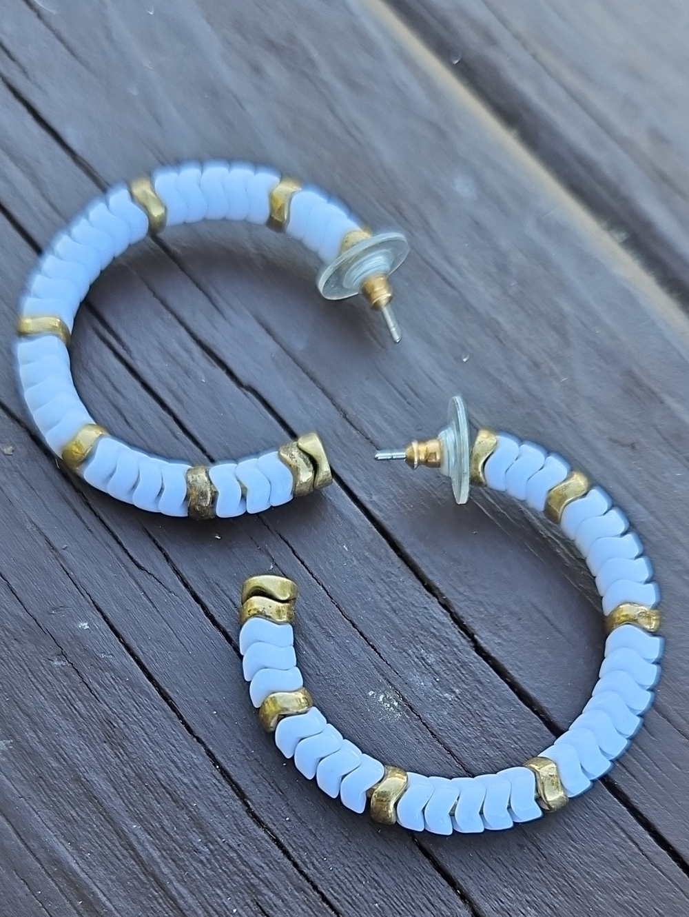 J.Crew Light Blue Beaded Hoop Earrings with Gold Accents - Women Jewelry